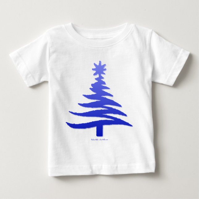 Camiseta Para Bebê Impressão Azul-Estêncil de Árvore de Natal Moderno (Frente)