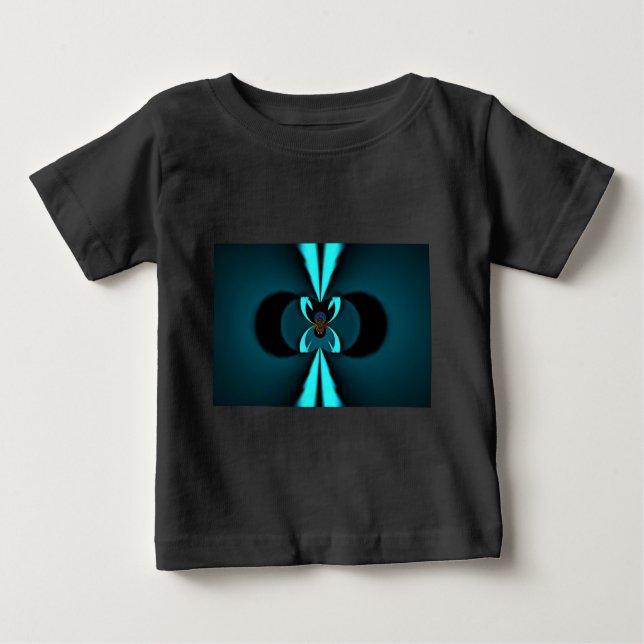 Camiseta Para Bebê Impressão de Abstrato de ciano e preto (Frente)