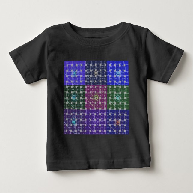 Camiseta Para Bebê Impressão de Arte Azul e Roxo Verificado (Frente)