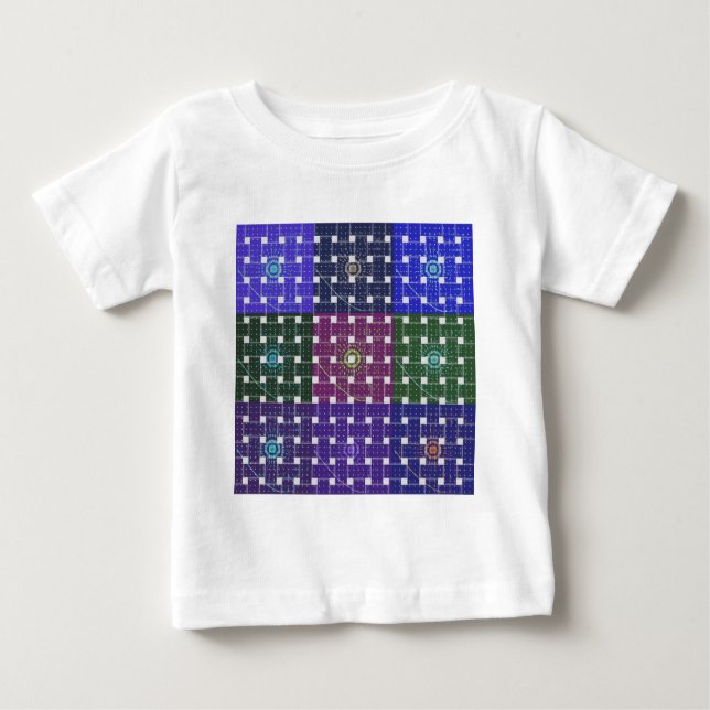 Camiseta Para Bebê Impressão de Arte Azul e Roxo Verificado (Frente)