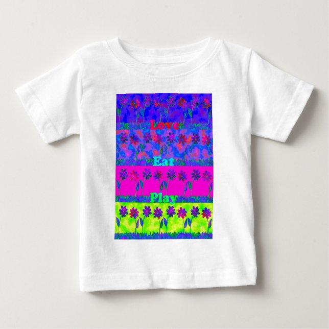 Camiseta Para Bebê Impressão de Arte "Comer Amor e Brincar" vibrante  (Frente)