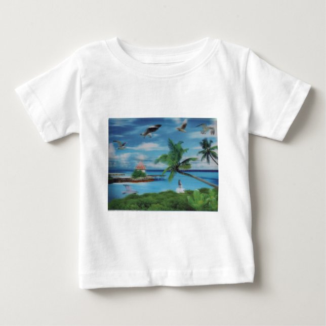 Camiseta Para Bebê Impressão de Arte de Cena de Praia Tropical (Frente)