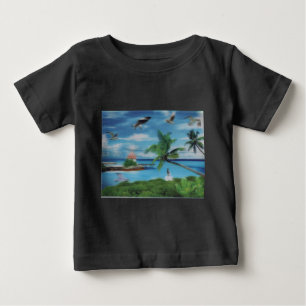 Camiseta Para Bebê Impressão de Arte de Cena de Praia Tropical
