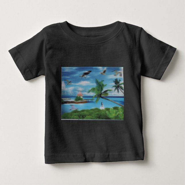 Camiseta Para Bebê Impressão de Arte de Cena de Praia Tropical (Frente)