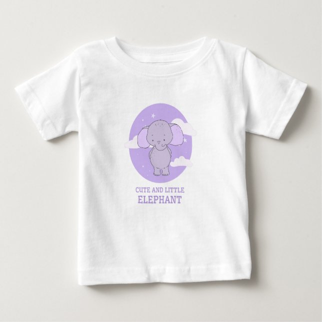 Camiseta Para Bebê Impressão de Arte de Pequeno Elefante Lavanda (Frente)