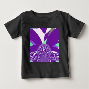 Camiseta Para Bebê Impressão de Arte do Caleidoscópio Ciano Azul Retr