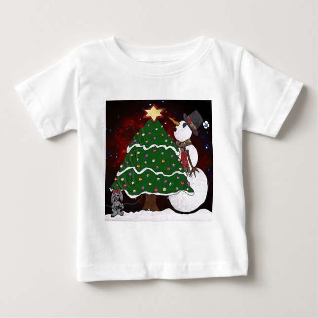 Camiseta Para Bebê Impressão de Arte Surpresa de Árvore de Natal (Frente)