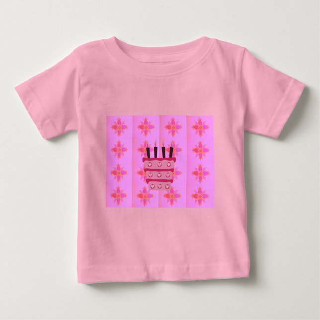 Camiseta Para Bebê Impressão de Bolo de Bolo Rosa (Frente)