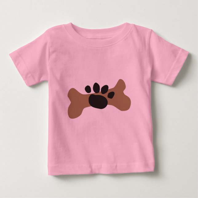 Camiseta Para Bebê Impressão de Osso Cão e Pata (Frente)