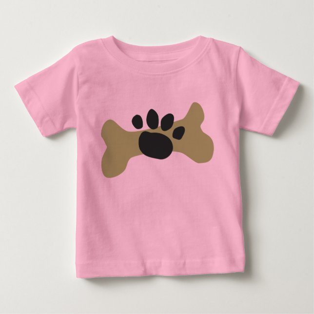Camiseta Para Bebê Impressão de Osso Cão e Pata (Frente)