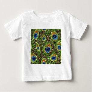 Camiseta Para Bebê Impressão de Penas de Pavão Coloridas