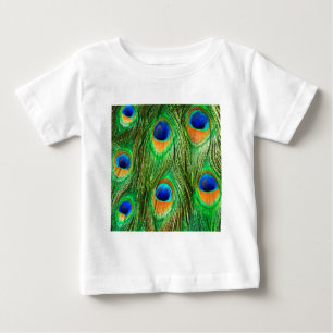 Camiseta Para Bebê Impressão de Penas de Peacock Coloridas