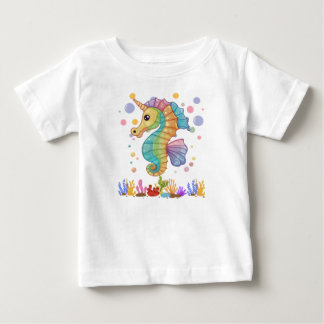 Camiseta Para Bebê Impressão do cavalo marinho Colorido