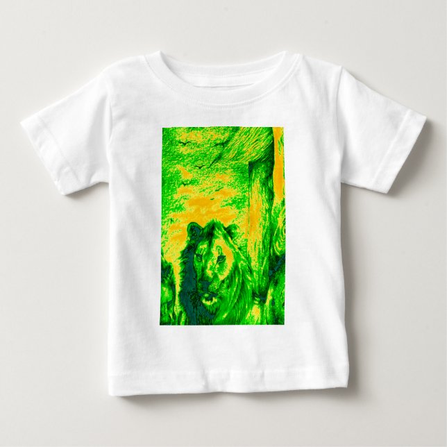 Camiseta Para Bebê Impressão Fluorescente de Arte Lion de Visão Notur (Frente)