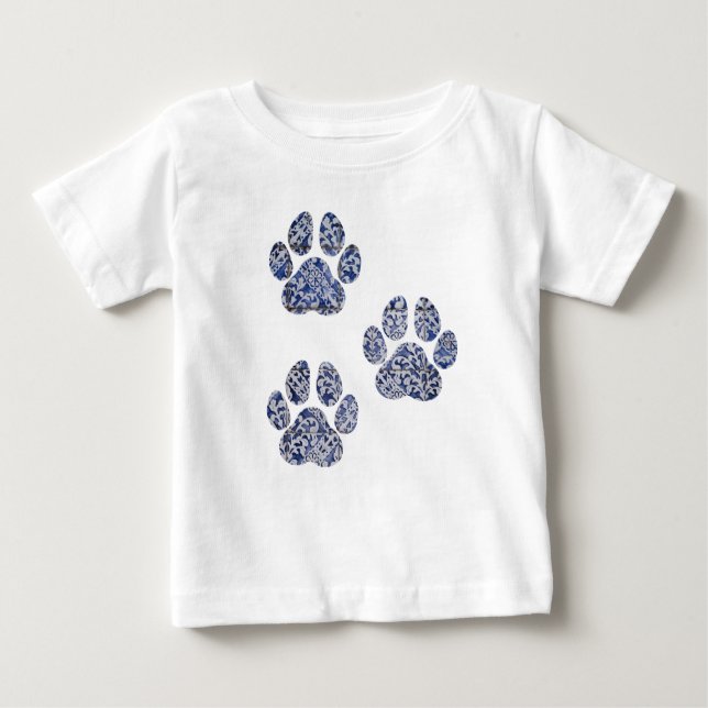 Camiseta Para Bebê Impressões de pata de cão - Azulejos portugueses (Frente)