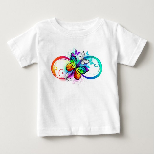 Camiseta Para Bebê Infinidade brilhante com borboleta arco-íris (Frente)