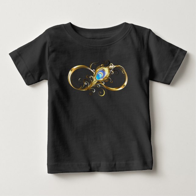 Camiseta Para Bebê Infinidade com a pena Pavão de Ouro (Frente)