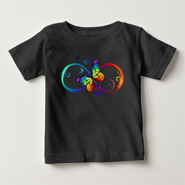 Camiseta Para Bebê Infinidade vibrante com borboleta arco-íris a pret (Frente)