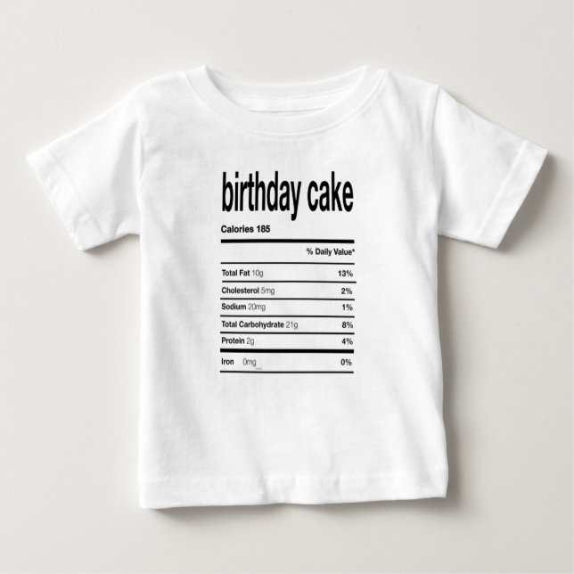 Camiseta Para Bebê Informações Nutricionais sobre Bolo de Aniversário (Frente)