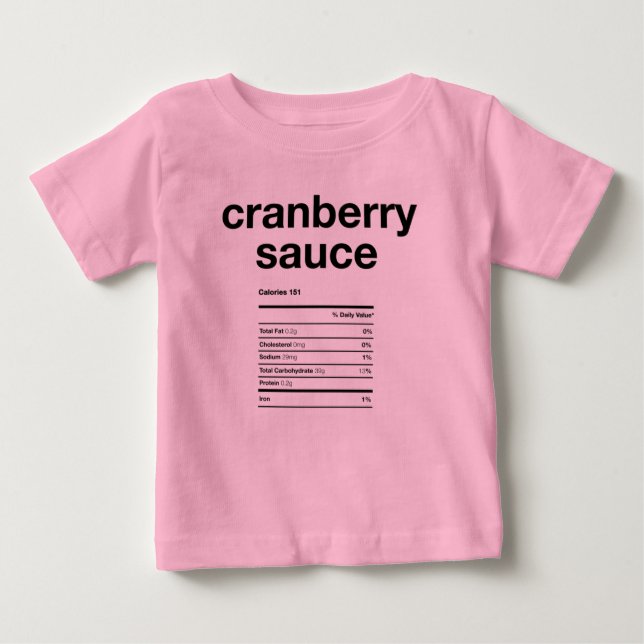 Camiseta Para Bebê Informações Nutritivas De Molho De Cranberry (Frente)