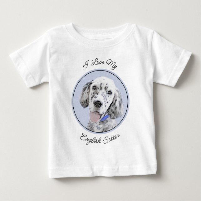 Camiseta Para Bebê Inglês Setter Blue Belton pintando arte canina (Frente)