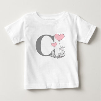 Camiseta Para Bebê Inicial cor-de-rosa dos balões do coração do Fox