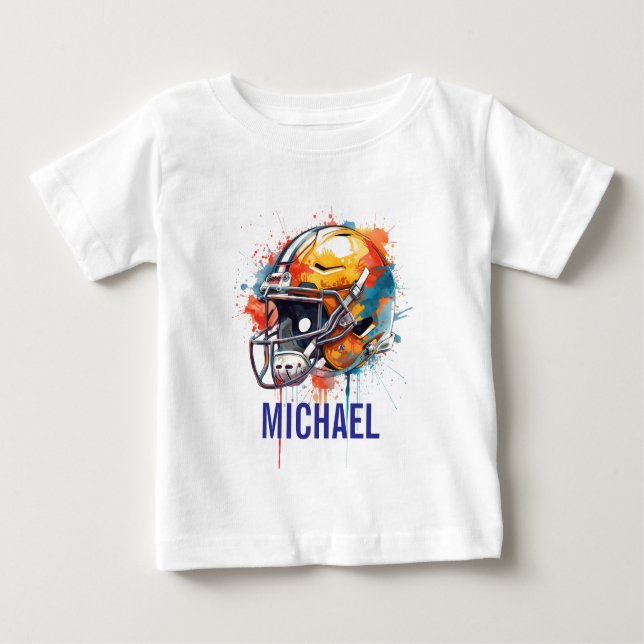 Camiseta Para Bebê Inspirational Motivational Football Helmet Name (Frente)