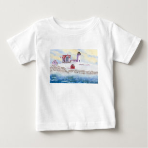 Camiseta Para Bebê inverno em Nubble LIghthouse no Maine