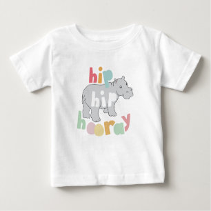 Camiseta Para Bebê ip Hip Hooray Cinza Hippo Desenhando Bestial Arte