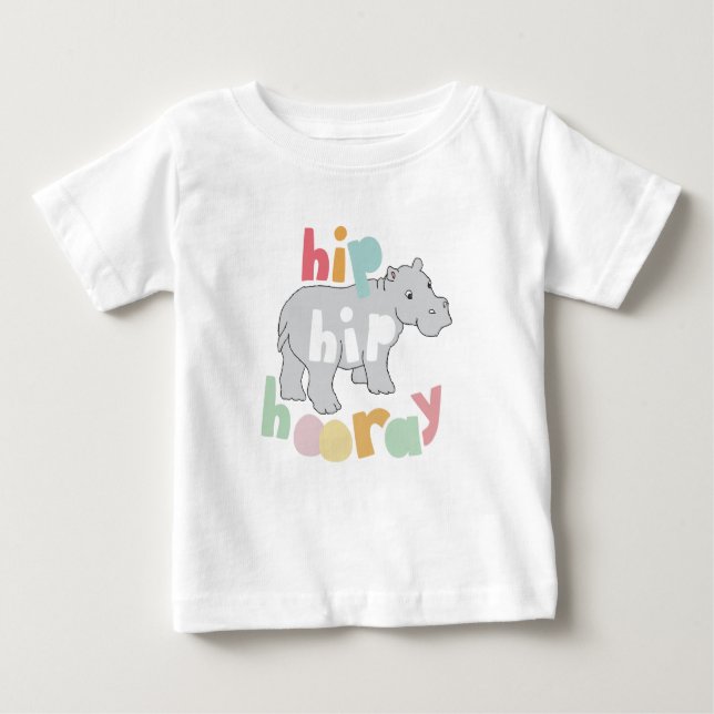 Camiseta Para Bebê ip Hip Hooray Cinza Hippo Desenhando Bestial Arte  (Frente)
