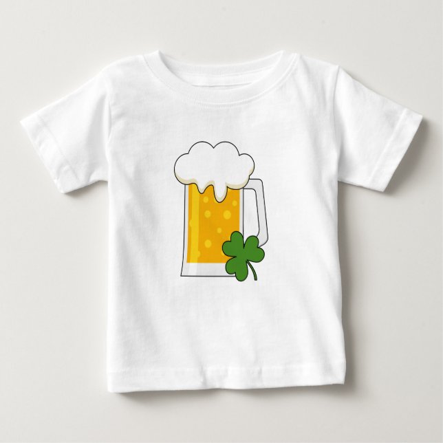Camiseta Para Bebê Irish Beer Mug com Shamrock Clover (Frente)