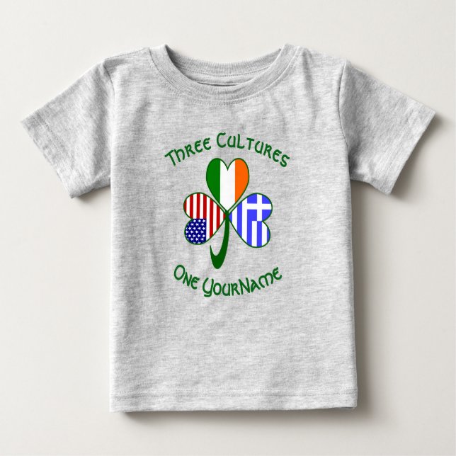 Camiseta Para Bebê Irish Irish American Flags Grego Shamrock Seu Nome (Frente)