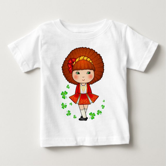 Camiseta Para Bebê Irlandesa de vestido vermelho com camarões (Frente)
