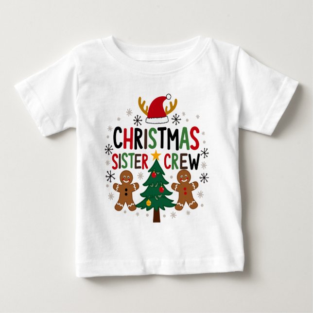 Camiseta Para Bebê Irmã de Natal Tripulação Festiva Gingerpão Amigos (Frente)