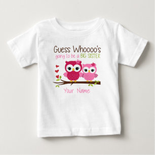 Camiseta Para Bebê Irmã Grande Adivinha Quem Rosa Coruja Personalizou