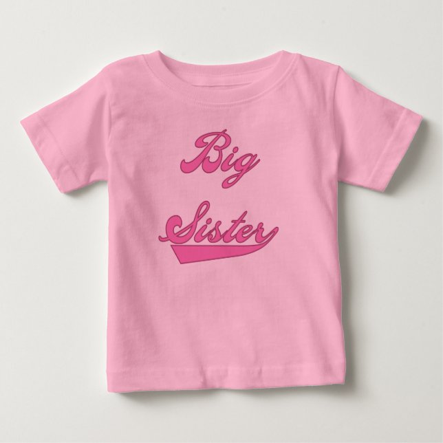 Camiseta Para Bebê Irmã Grande do Texto Rosa (Frente)