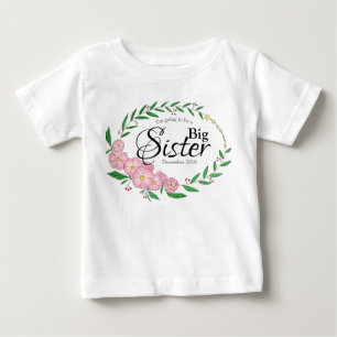 Camiseta Para Bebê Irmã Grande para ser Flor Wreath
