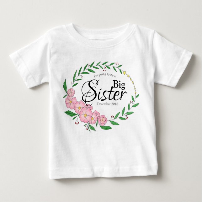 Camiseta Para Bebê Irmã Grande para ser Flor Wreath (Frente)