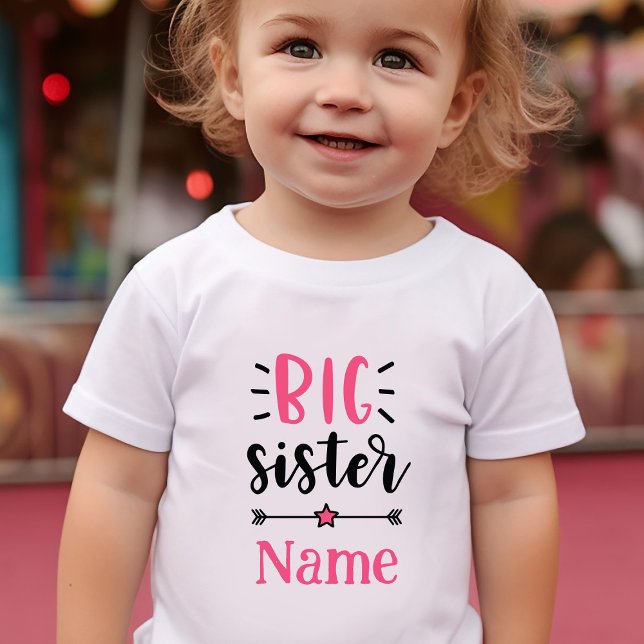 Camiseta Para Bebê Irmã Grande Personalizada Bonita (Cute Personalized Big Sister Baby T-shirt)
