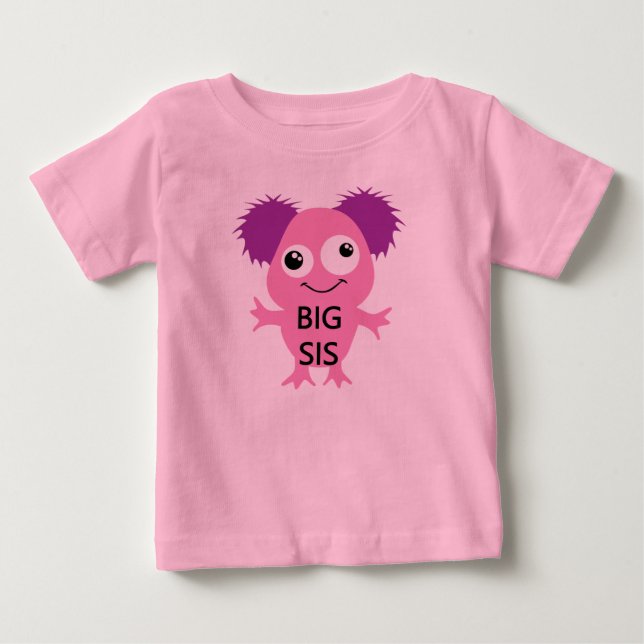 Camiseta Para Bebê Irmã Grande Rosa Monstro (Frente)