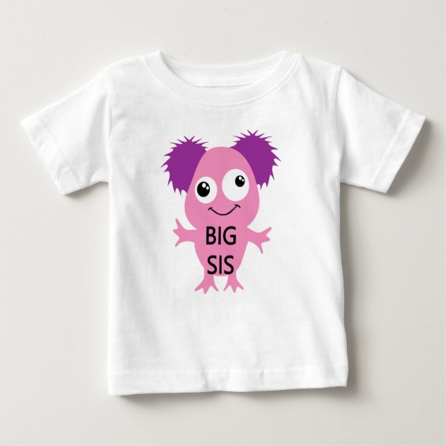 Camiseta Para Bebê Irmã Grande Rosa Monstro (Frente)