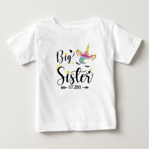 Camiseta Para Bebê Irmã Mais Velha EST.2022, unicórnio
