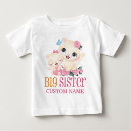 Camiseta Para Bebê Irmã Mais Velha Monograma Colorida e Gatos Fofos