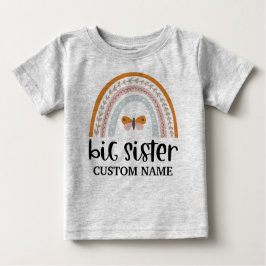 Camiseta Para Bebê Irmã Mais Velha Personalizada Boho Arco-íris & Bor