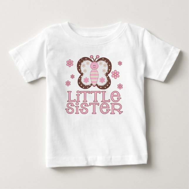 Camiseta Para Bebê Irmã Pequena Borboleta Rosa (Frente)