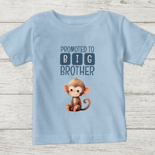 Camiseta Para Bebê Irmão mais velho macaco fofo azul