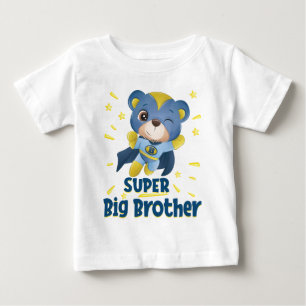 Camiseta Para Bebê Irmão Mais Velho - Urso Azul Super-Herói Desenho A