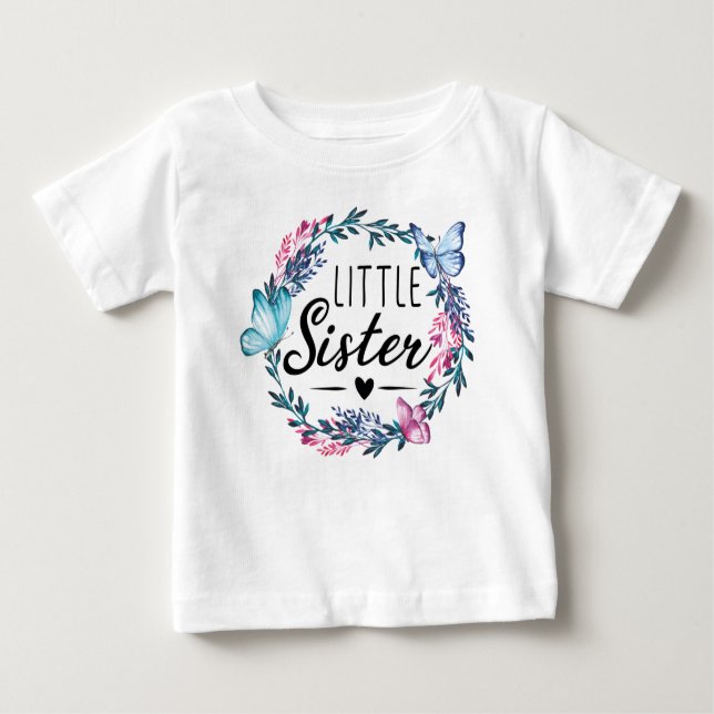 Camiseta Para Bebê irmãzinha adorável Floral wreath fofinha (Frente)