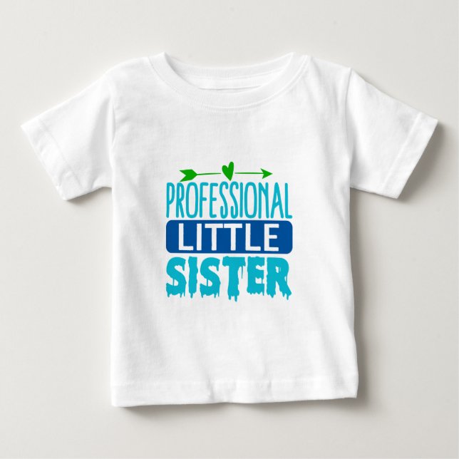 Camiseta Para Bebê Irmãzinha Profissional Tinta Azul Gotejamento (Frente)