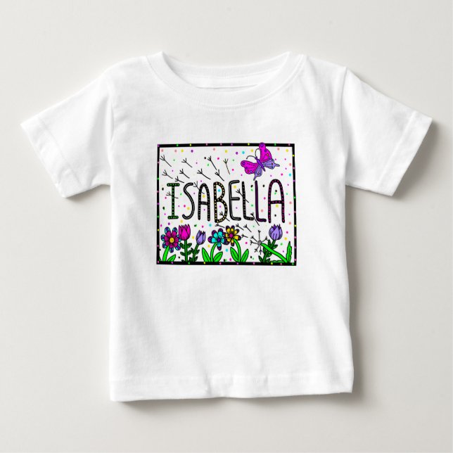 Camiseta Para Bebê Isabella Nome de Menina, Arte Caprichosa (Frente)